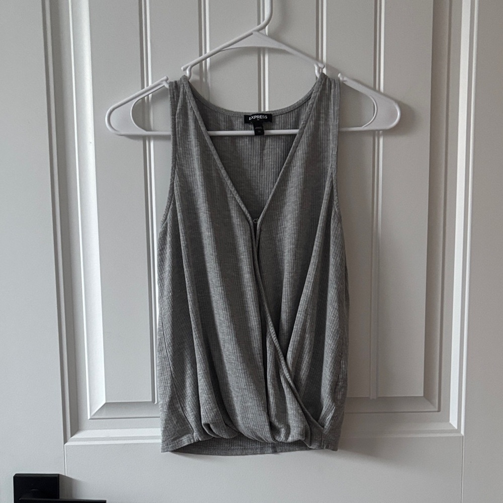 Express Gray V-Neck Tank Top